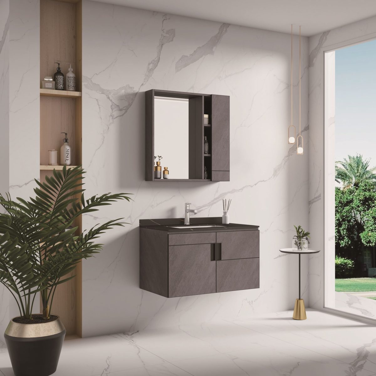 Bathroom Cabinet With Mirror K-9136- wall-mounted Vanity Unit for Modern Bathrooms - Image 1