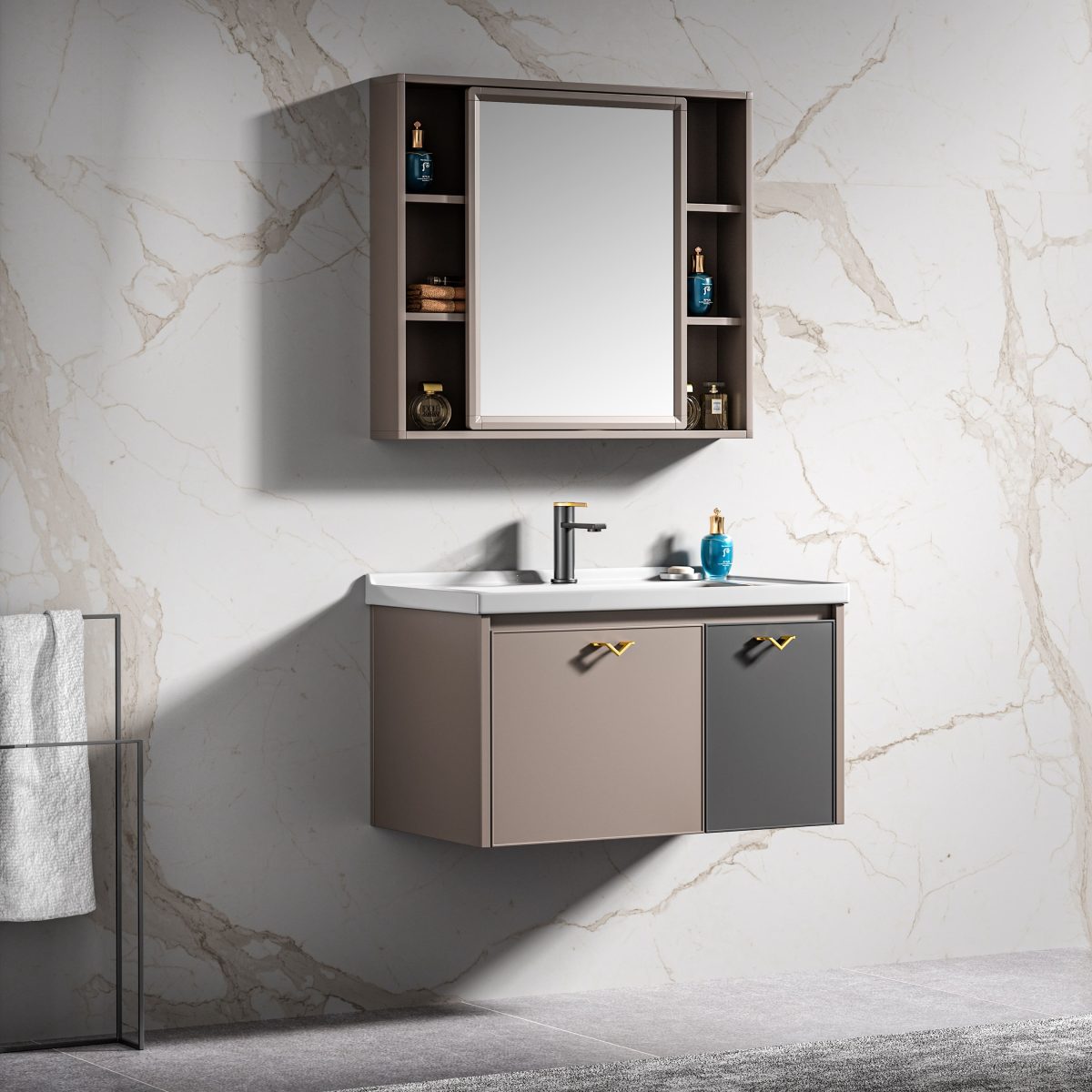 Bathroom Cabinet With Mirror k-9633- wall-mounted Vanity Unit for Modern Bathrooms - Image 1
