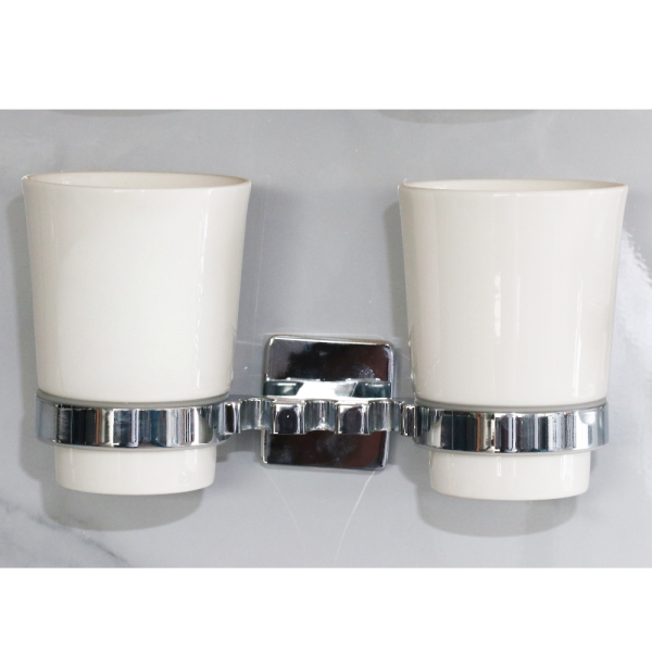 Double wall-mounted toothbrush and tumbler holder